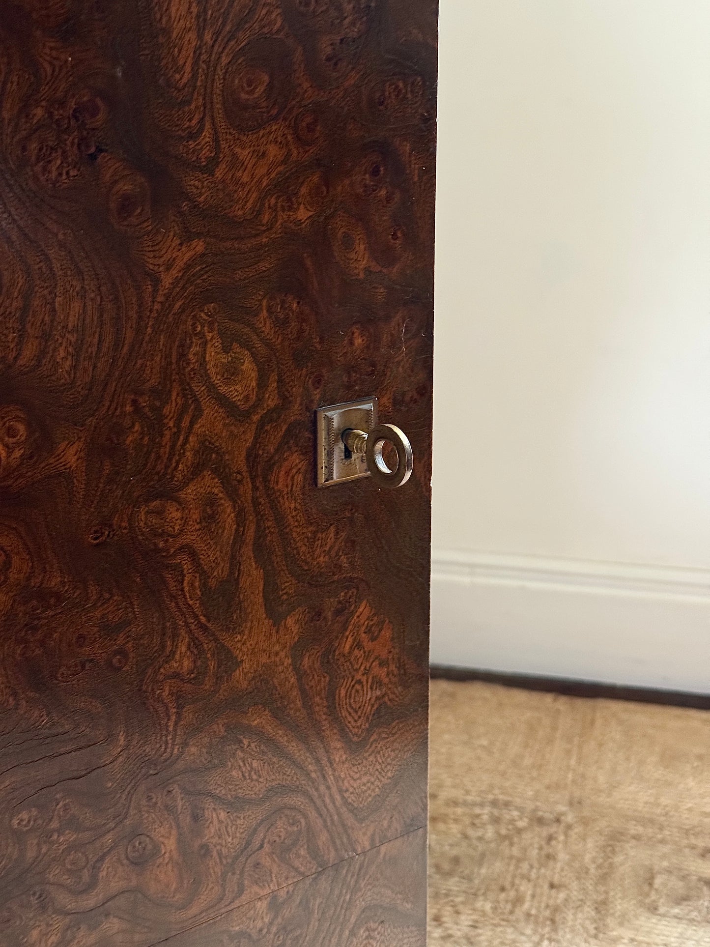 Large French Art Deco Walnut Burr Cabinet, c.1930s