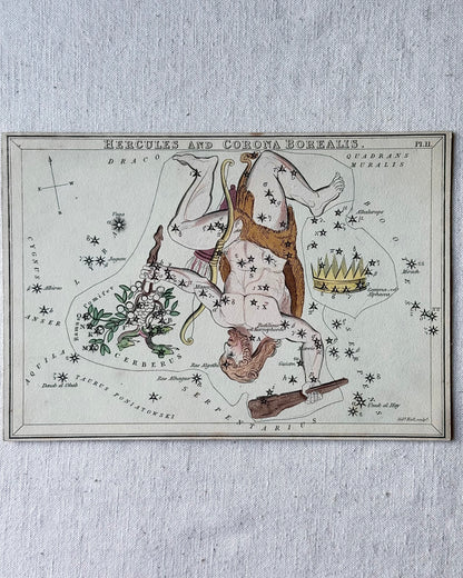 Antique Hand-Painted Constellation Print ‘Urania’s Mirror’ by Sidney Hall c. 1825