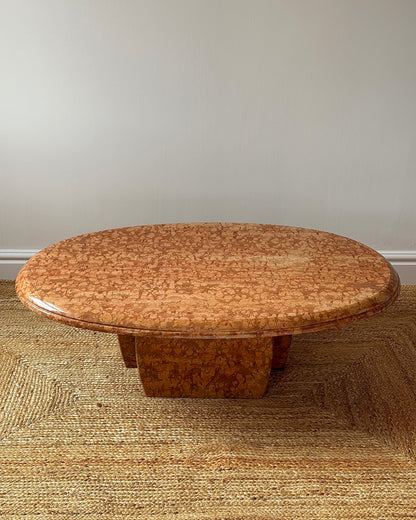 Large Italian Rosso Verona Marble Oval Coffee Table