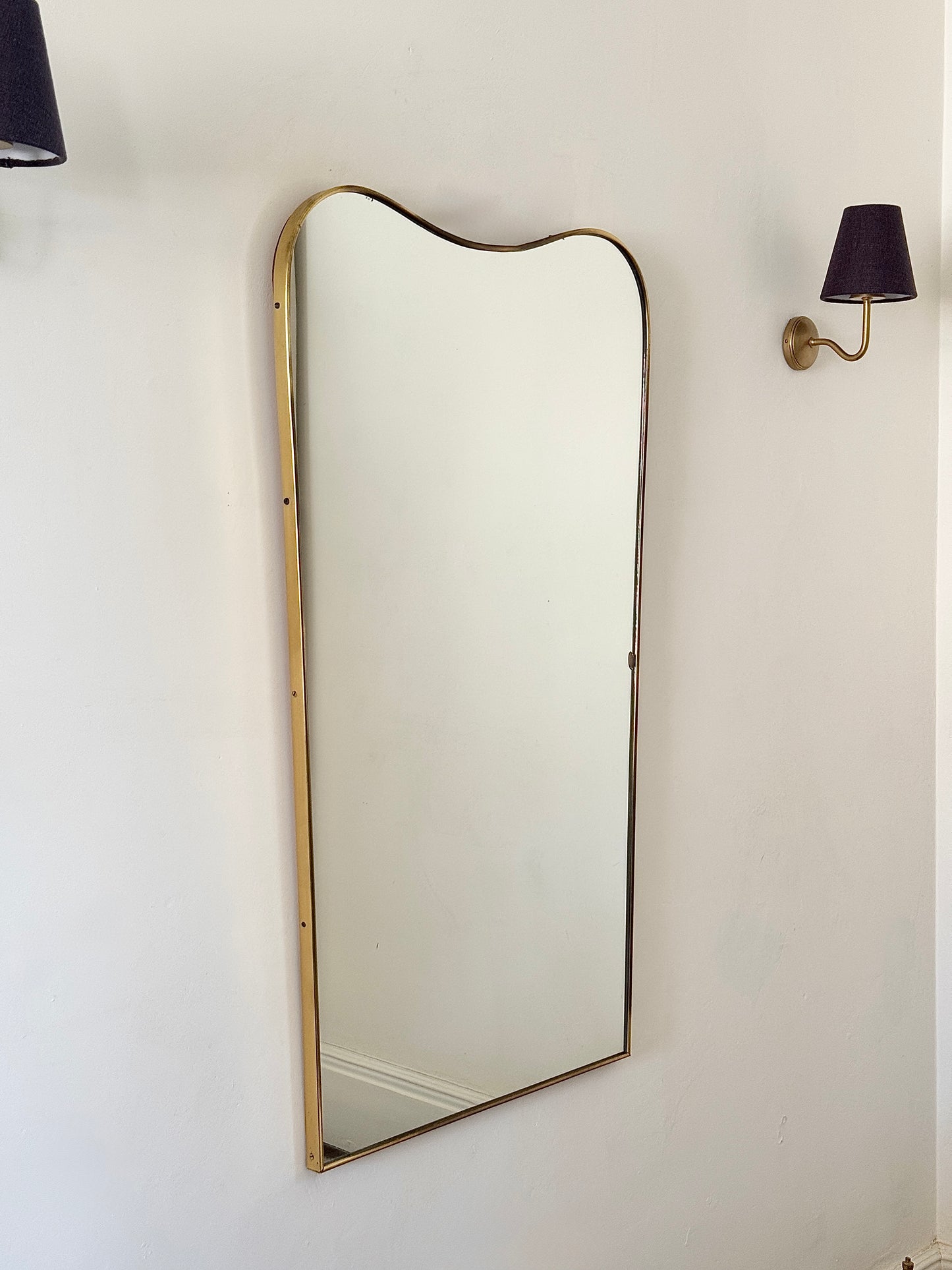Large Italian Brass Shield Mirror, c.1960