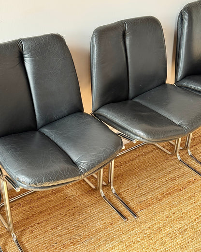 Set of Four Chrome and Leather Dining Chairs, Attributed to Tim Bates for Pieff 1970s