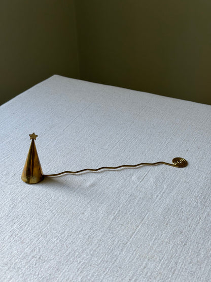 Swedish Mid-Century Wiggle Brass Candle Snuffer with Star Finial