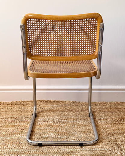 Italian Cantilever Chrome & Cane Chair in the Style of Marcel Breuer