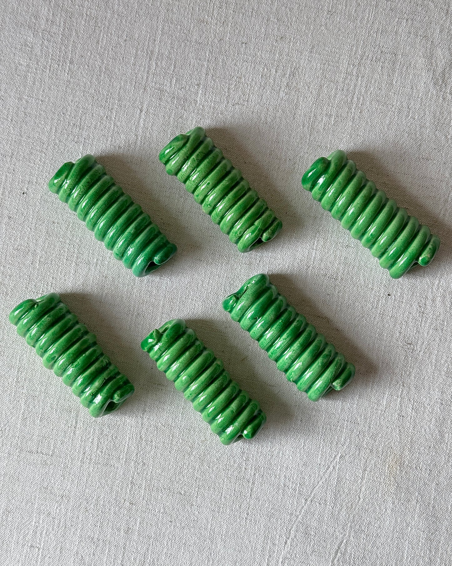 French Coiled Green Ceramic Cutlery Rests - 12 Available