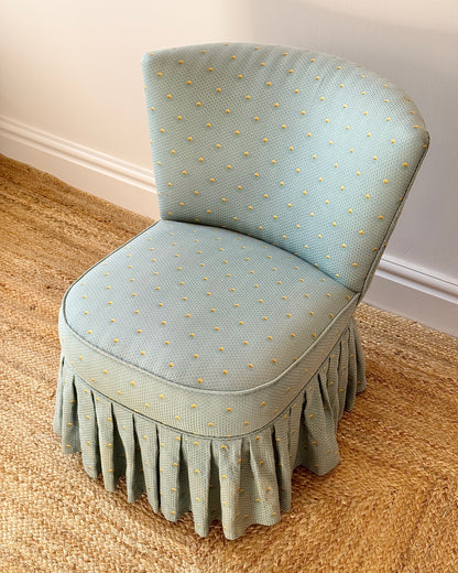 French Mid-Century Slipper Chair with Embroidered Tulip Jacquard Upholstery