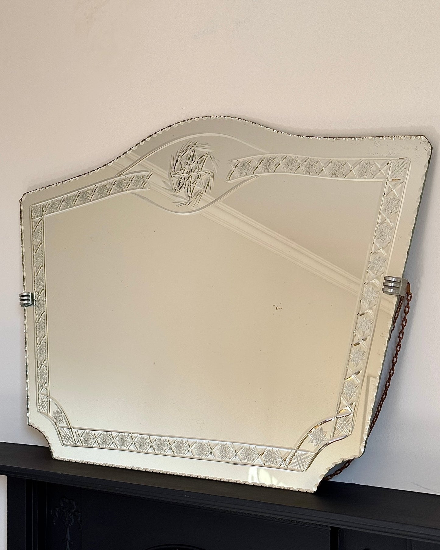 French Art Deco Star Etched Mirror - Club Sourced