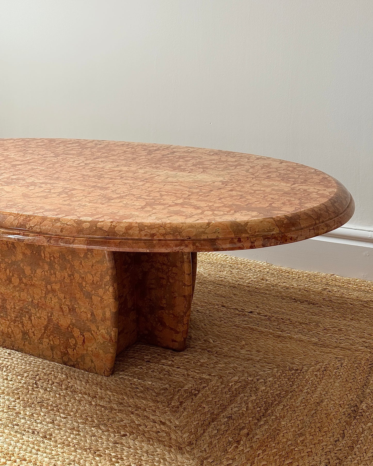 Large Italian Rosso Verona Marble Oval Coffee Table