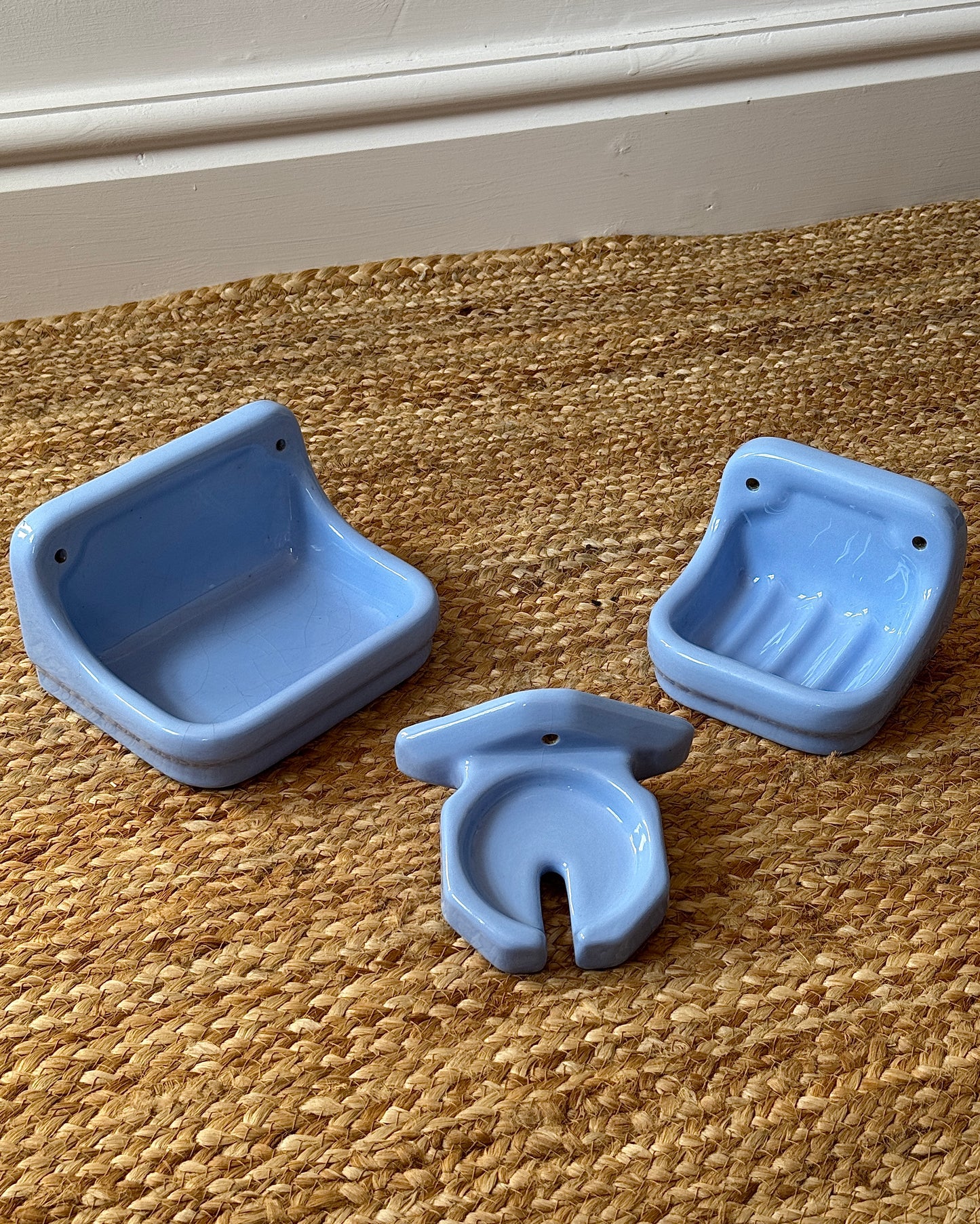 Art Deco Cornflower Blue Ceramic Bathroom Accessories