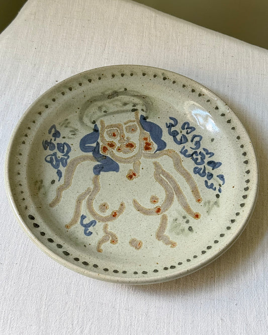 Mid-century Studio Pottery Plate with Stylised Figure