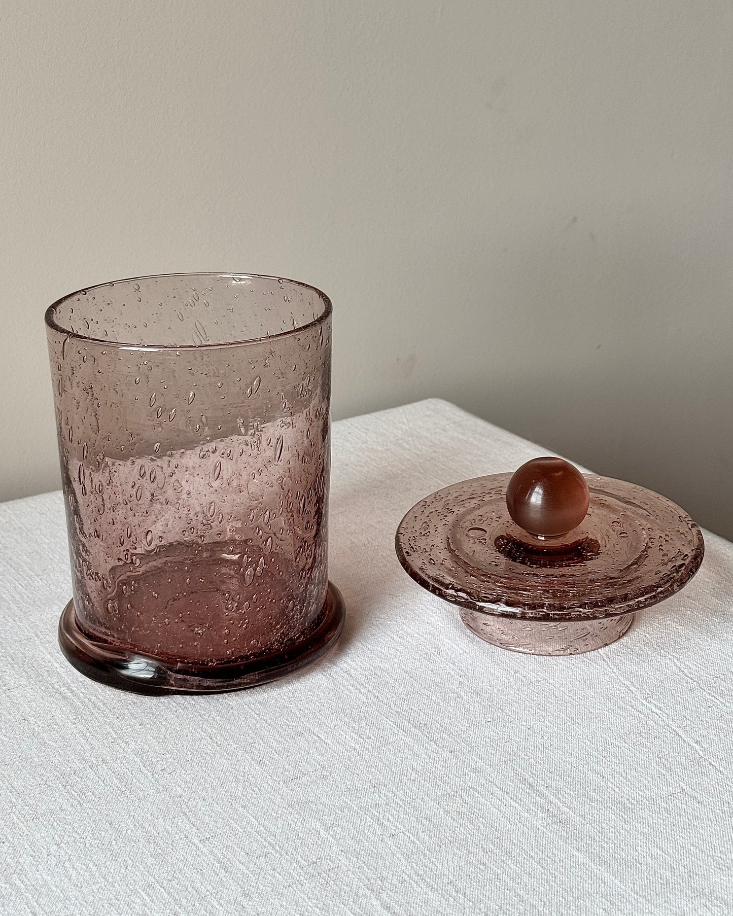 Biot Amethyst Bubble Glass Lidded Jar, c.1970s