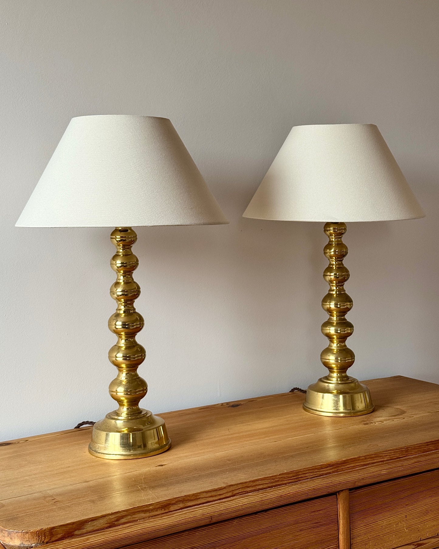 Pair of Swedish Brass Bobbin Lamps by Enco, 1970