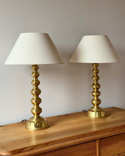 Pair of Swedish Brass Bobbin Lamps by Enco, 1970