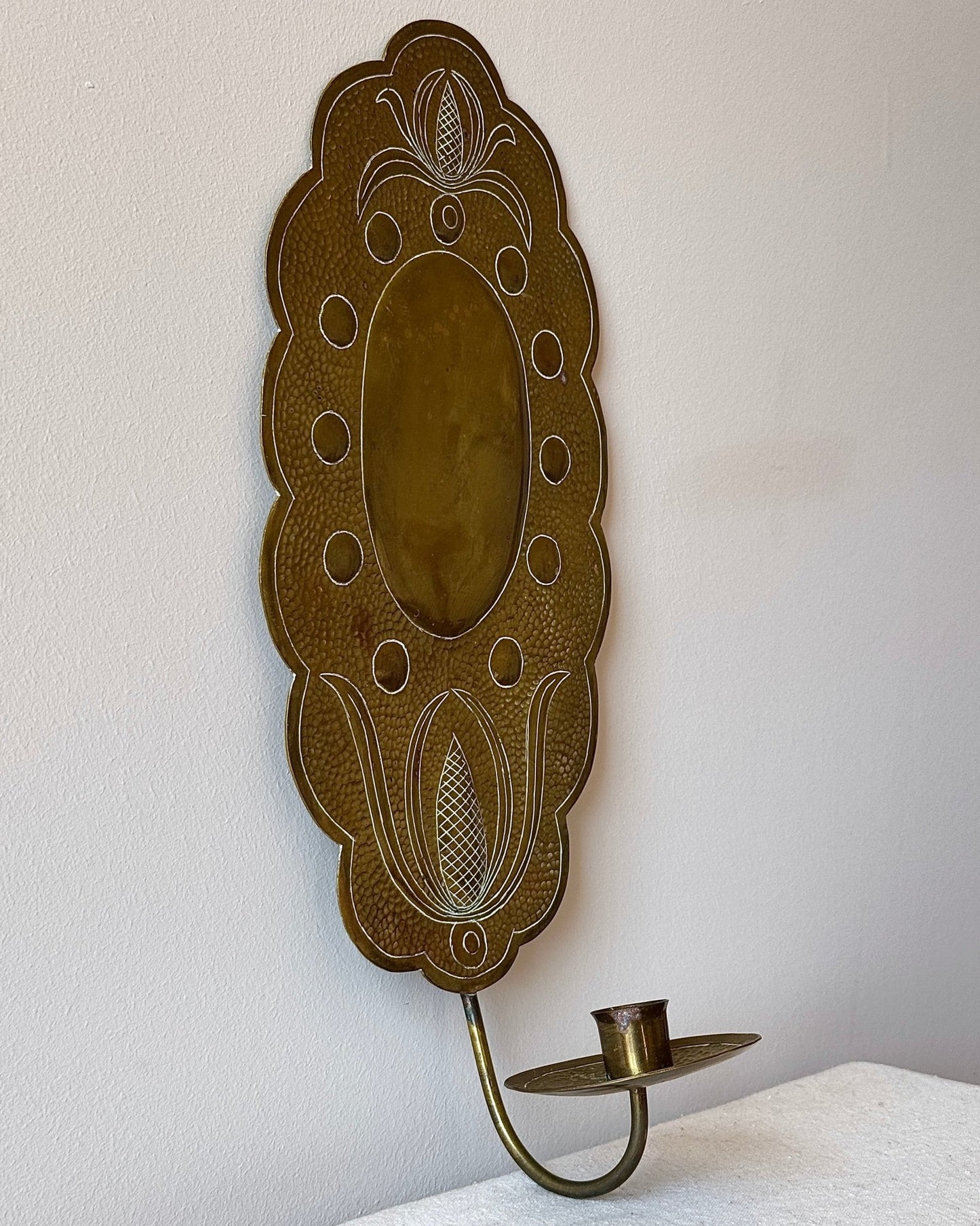 Swedish Hammered Brass Candle Sconce - Club Sourced