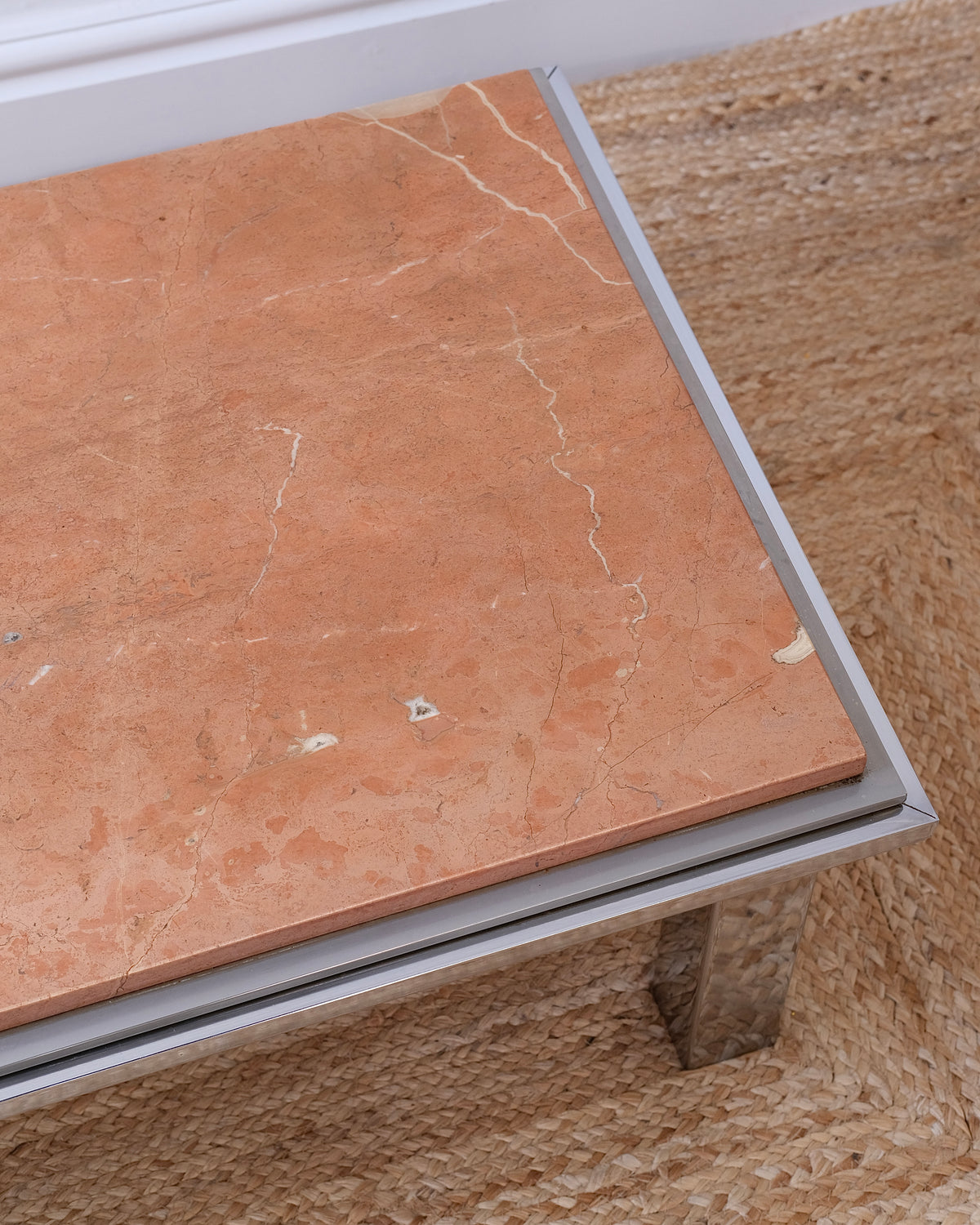 Rosa Verona Marble and Chrome Coffee Table, 1970s