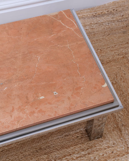 Rosa Verona Marble and Chrome Coffee Table, 1970s
