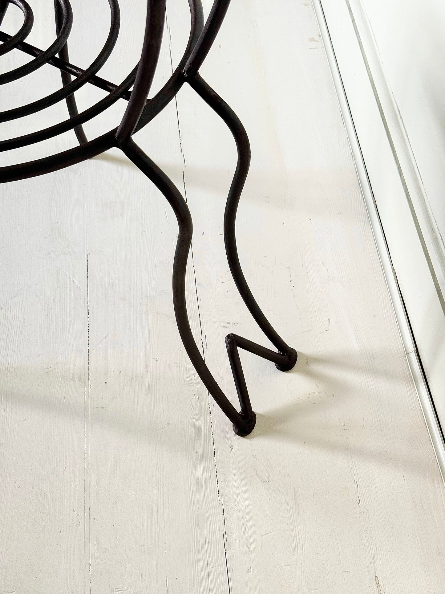 Pair of French Atelier Wrought Iron Spiral Chairs, Signed JTS