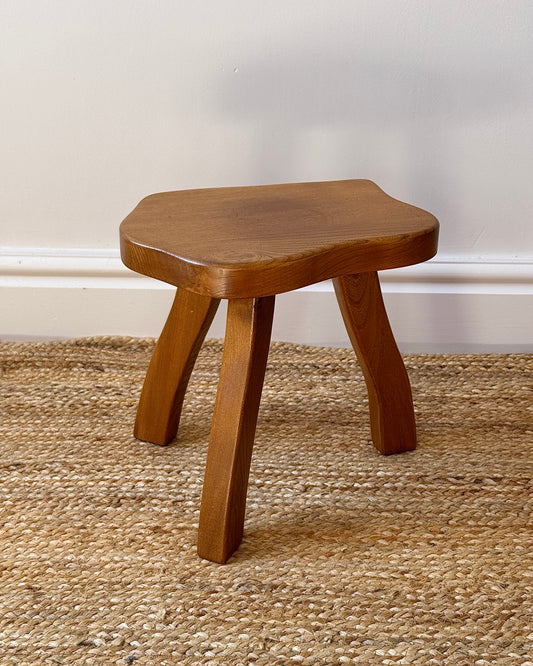 French Mid-century Irregular Elm Stool