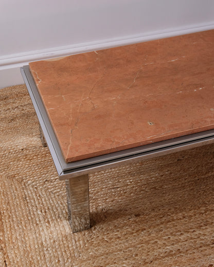 Rosa Verona Marble and Chrome Coffee Table, 1970s