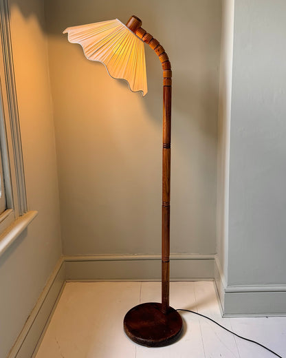 Vintage Swedish Floor Lamp with Original Silk Shade, 1950s