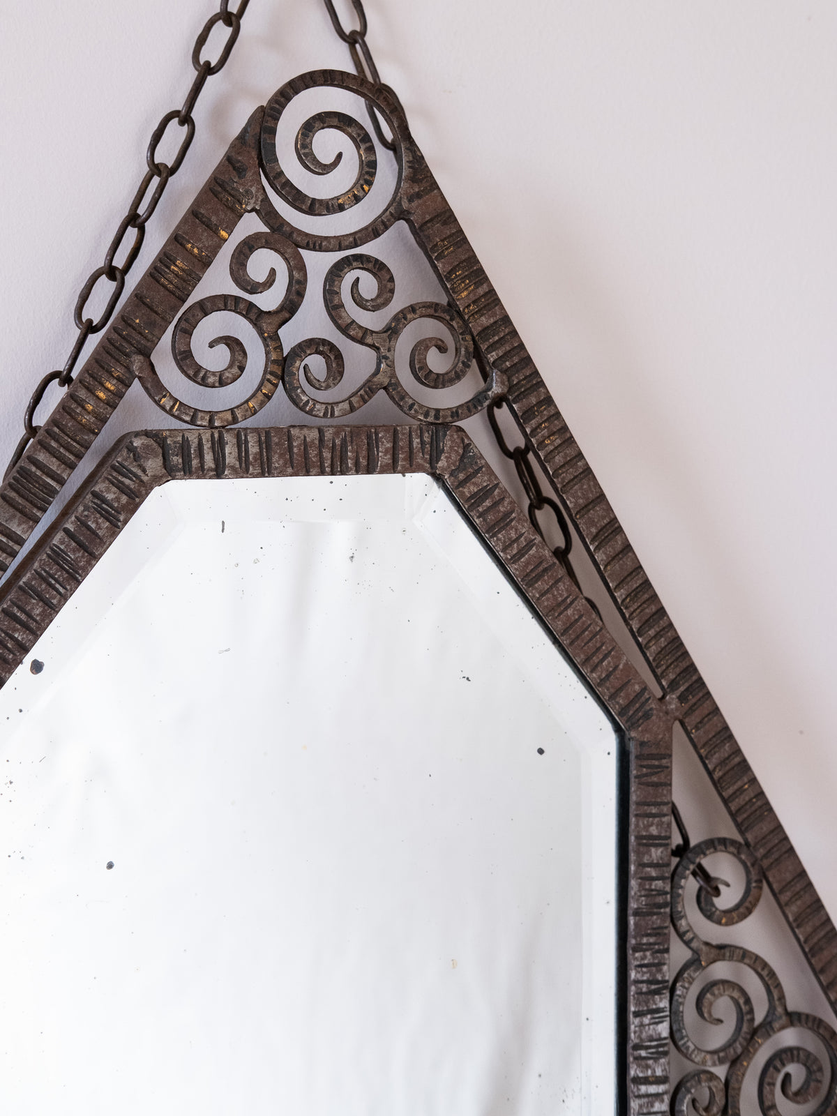 French Art Deco Wrought Iron Mirror, In the Manner of Edgar Brandt