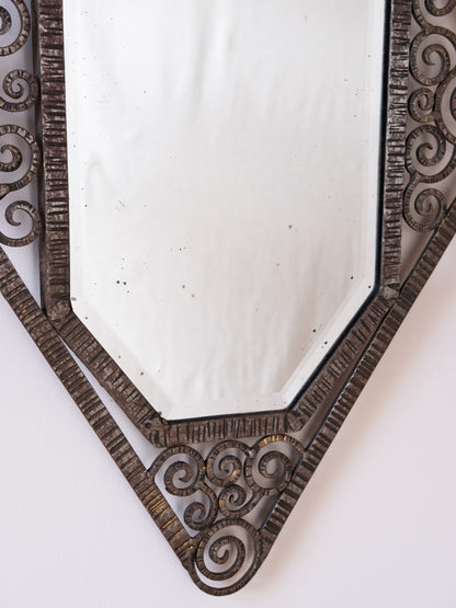 French Art Deco Wrought Iron Mirror, In the Manner of Edgar Brandt