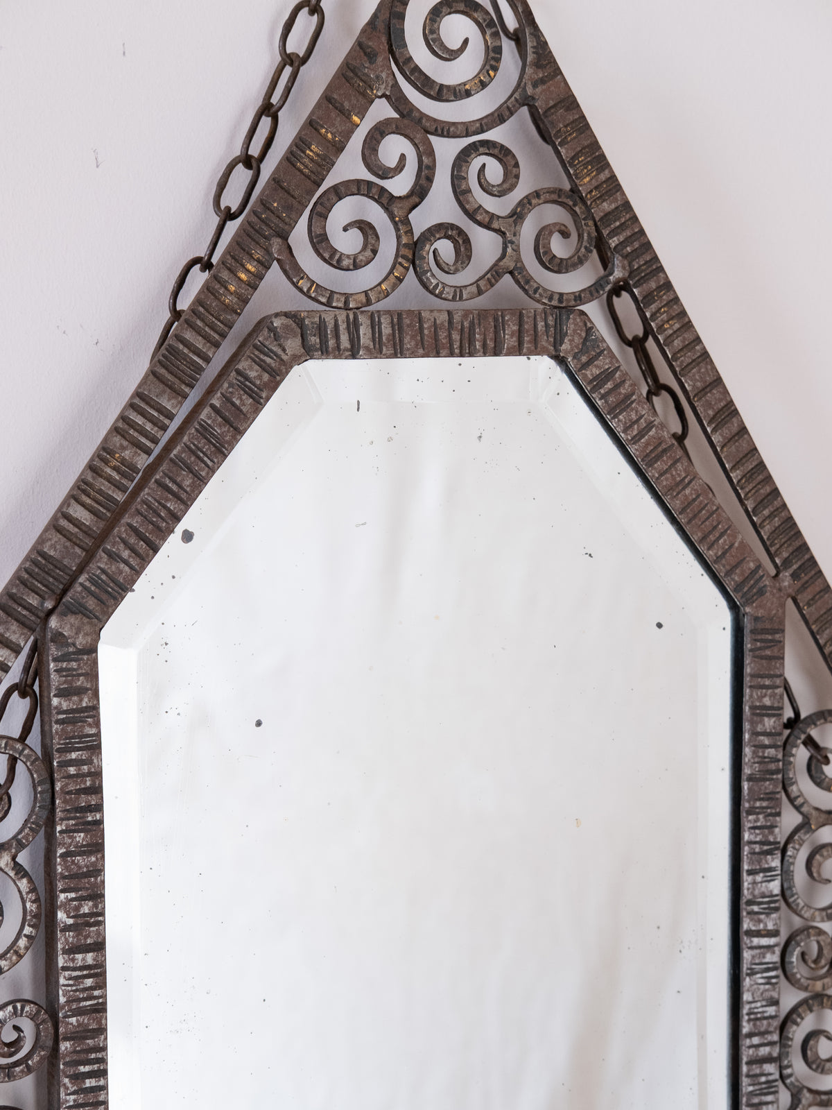 French Art Deco Wrought Iron Mirror, In the Manner of Edgar Brandt