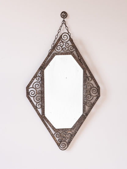 French Art Deco Wrought Iron Mirror, In the Manner of Edgar Brandt