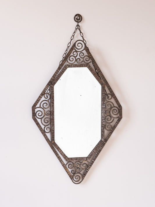 French Art Deco Wrought Iron Mirror, In the Manner of Edgar Brandt