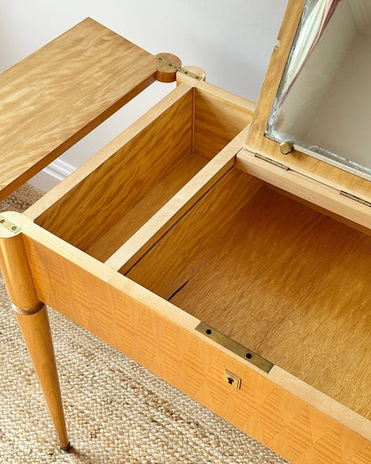 French Lift Top Dressing Table with Geometric Parquetry, c.1950 - Club Sourced