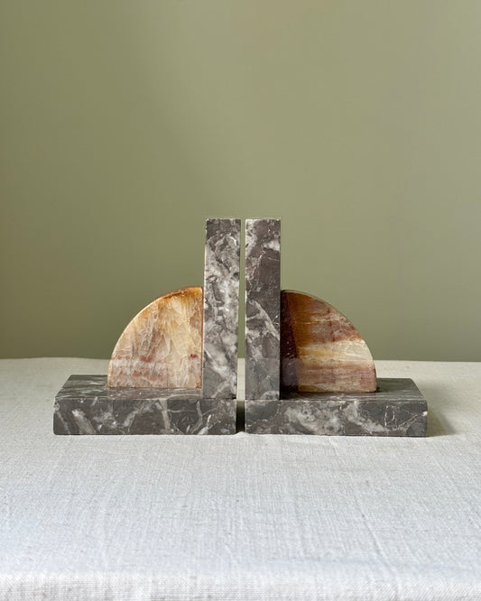 Italian Grey & Amber Marble Bookends