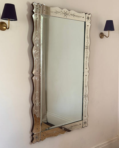 Large Venetian Mirror with Engraved Floral Border