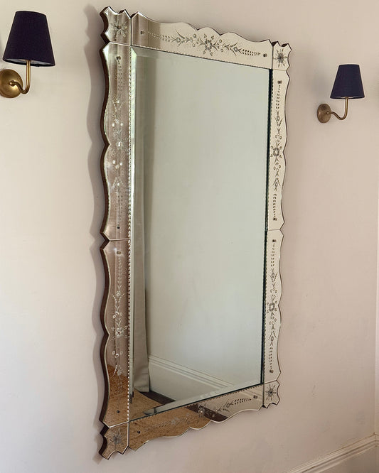 Large Venetian Mirror with Engraved Floral Border