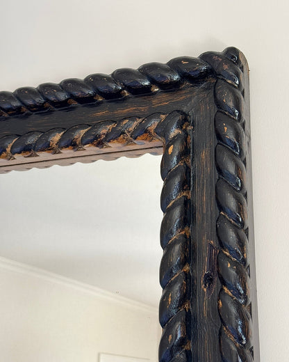 Large Black Oak Twisted Rope Mirror, Late 19th Century - Club Sourced