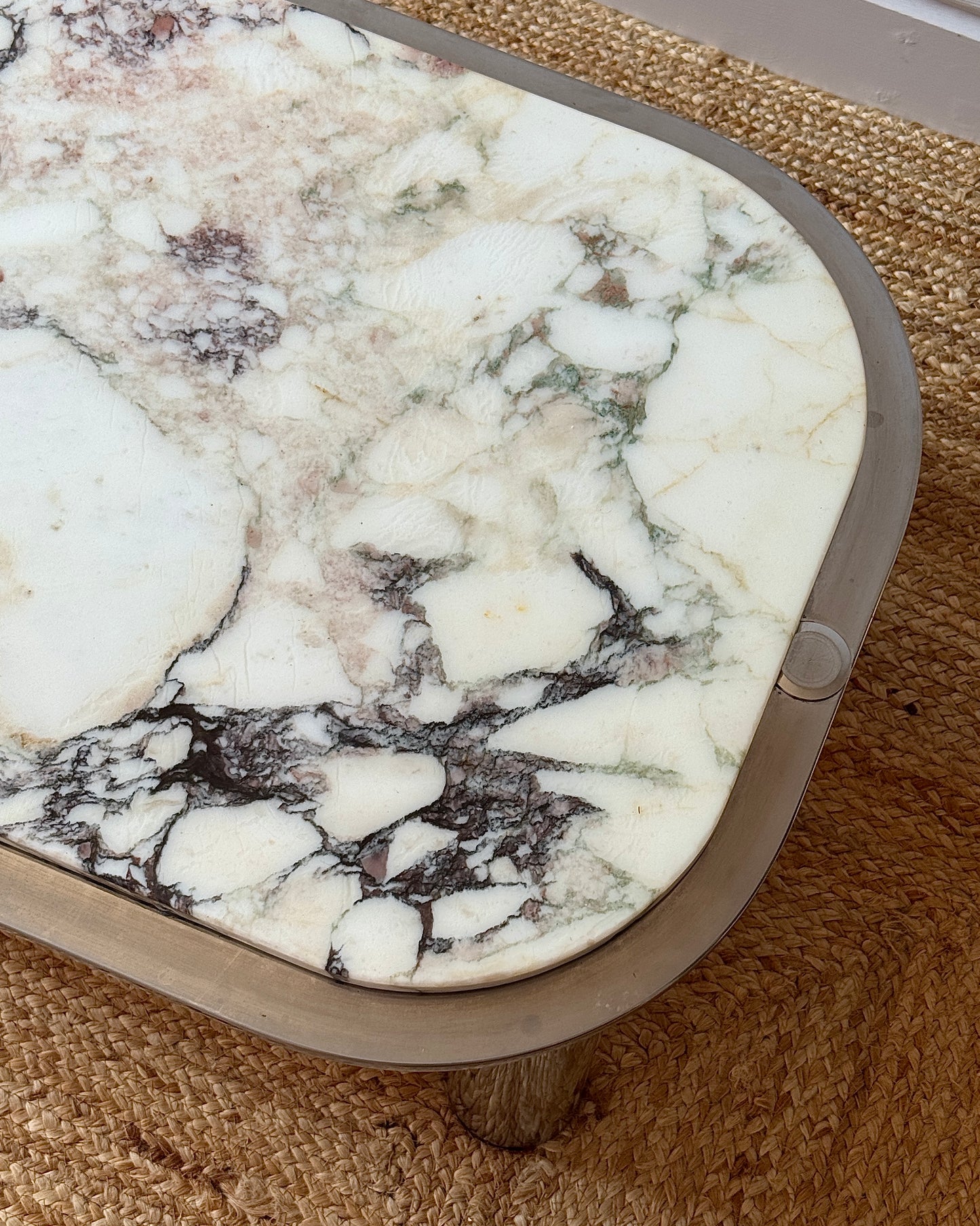 Italian Chrome and Viola Marble Coffee Table