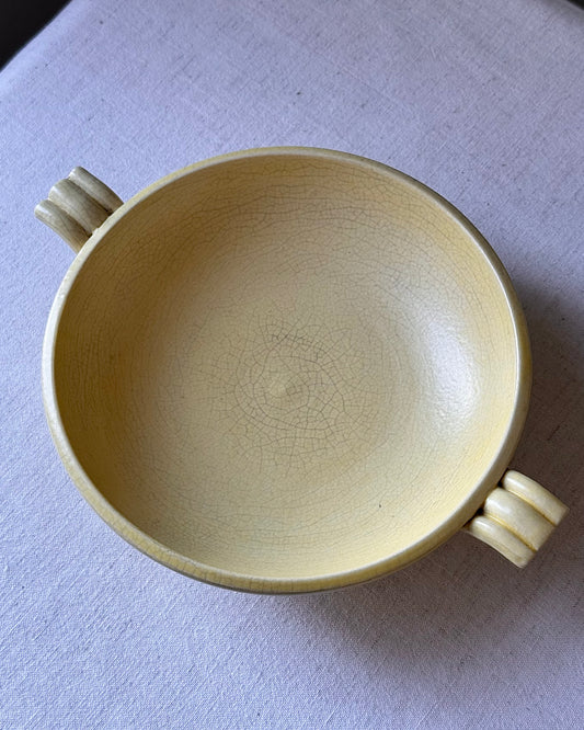 1940s Swedish Bo Fajans Yellow Crackle-Glaze Bowl with Handles