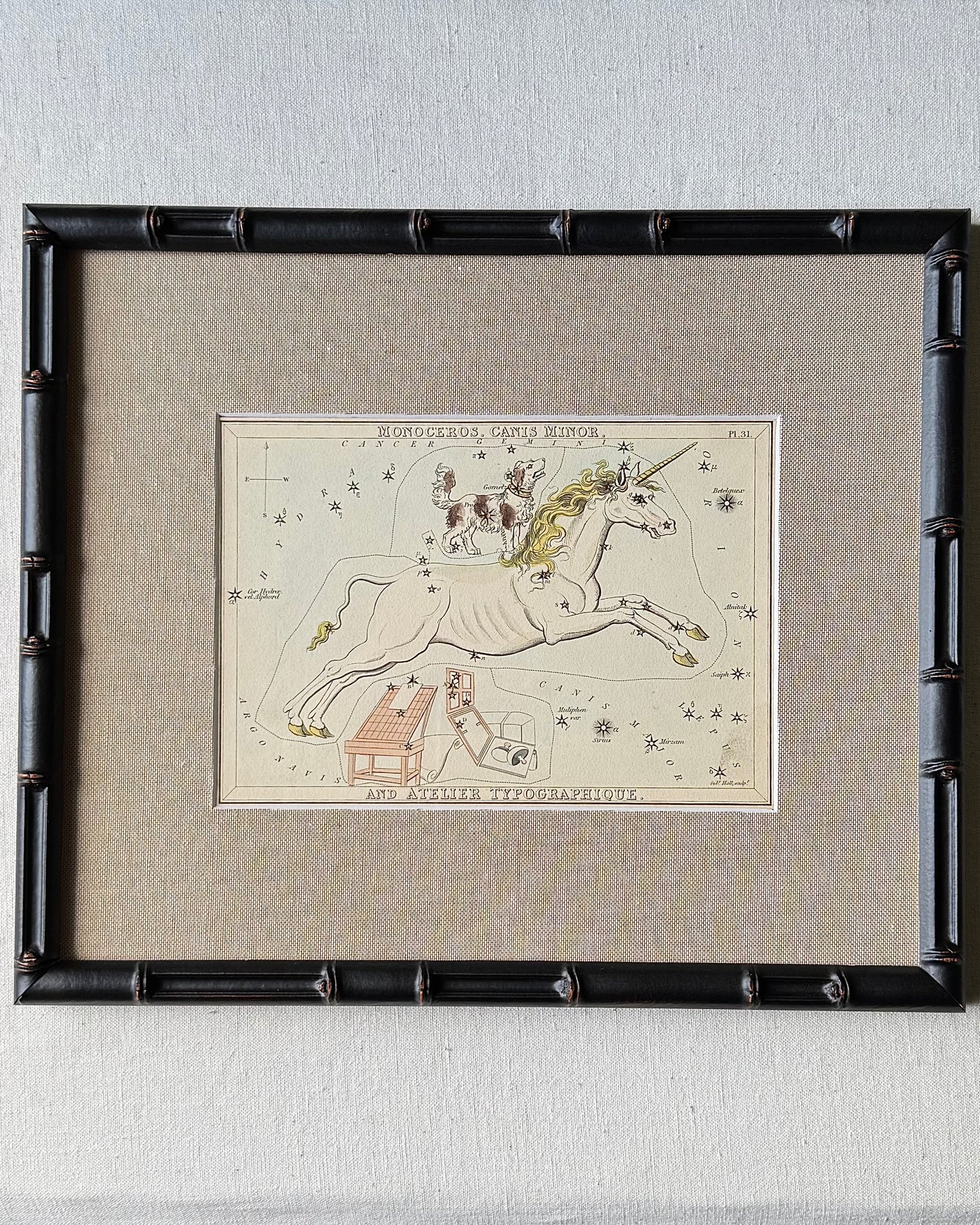 Antique Hand-Painted Constellation Print ‘Urania’s Mirror’ by Sidney Hall c. 1825