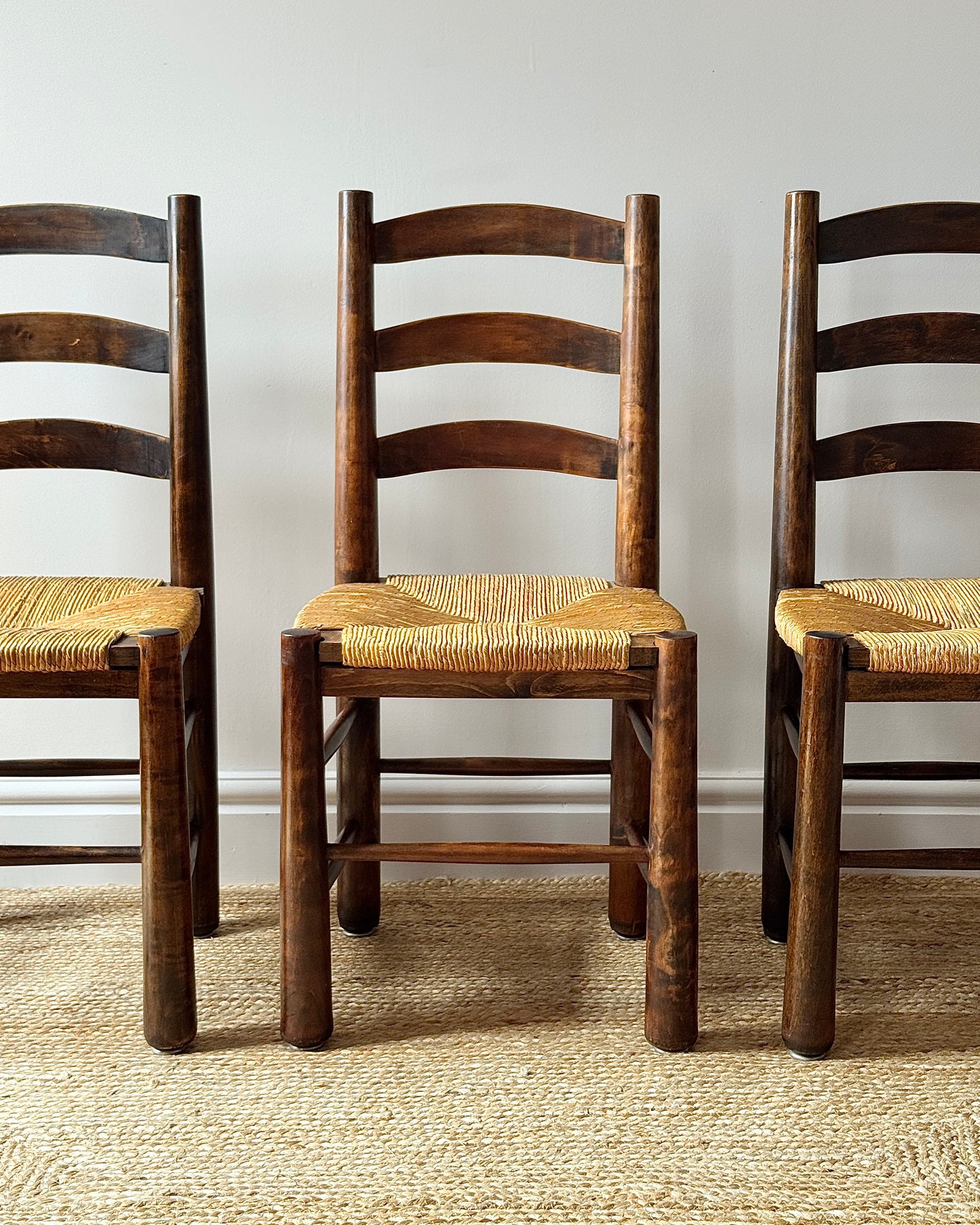 Set of 6 French Rush Ladderback Dining Chairs