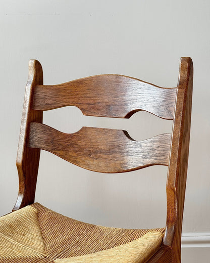 Set of Four Razor Back Oak & Woven Dining Chairs by Guillerme et Chambron - Club Sourced