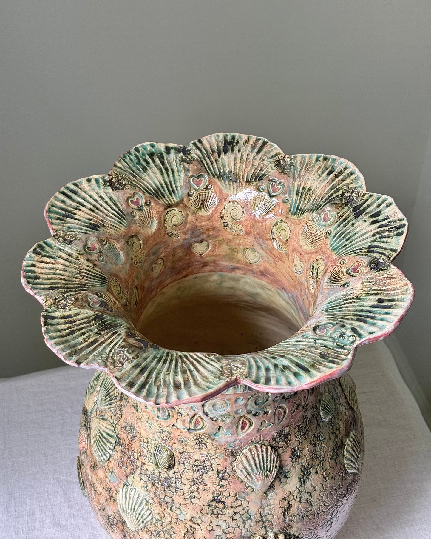 Large Studio Pottery Shell Vase