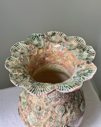 Large Studio Pottery Shell Vase