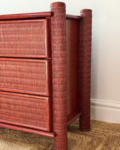 French 1970’s Red Rattan Chest of Drawers