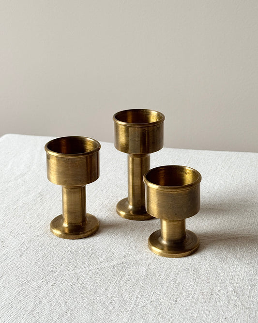Set of 3 Swedish Tiered Brass Candleholders