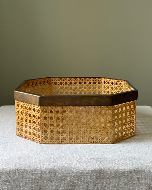 Lucite Cane & Brass Octagonal Box, attributed to Christian Dior