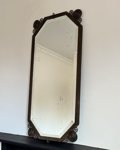French Art Deco Wrought Iron Mirror, c.1930
