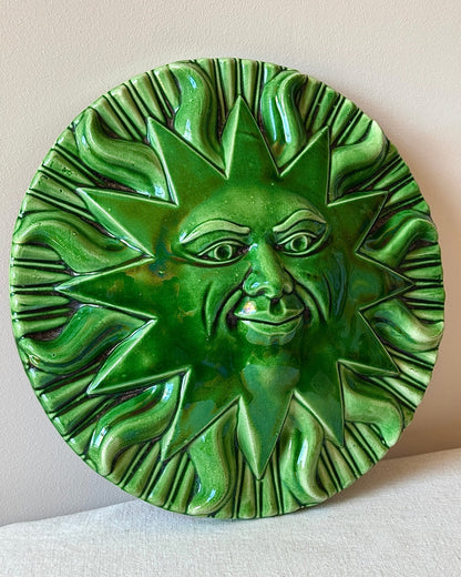 Green Glazed Ceramic Sun Wall Plaque - Club Sourced