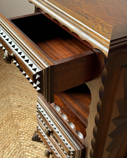Pair of Folk Carved Oak Bedside Tables, French c.1940