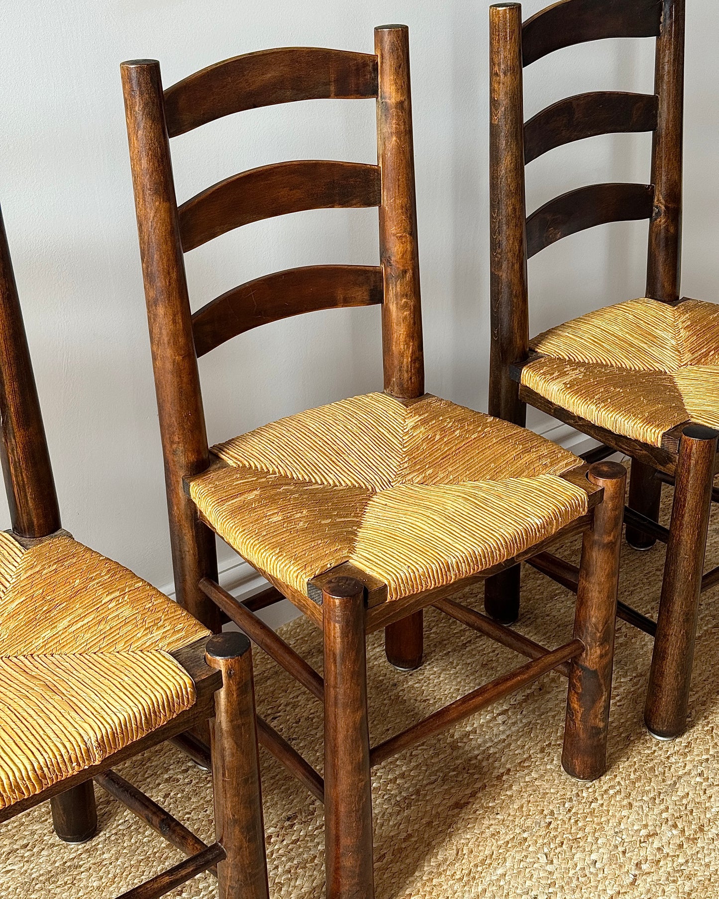 Set of 6 French Rush Ladderback Dining Chairs