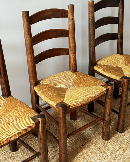 Set of 6 French Rush Ladderback Dining Chairs