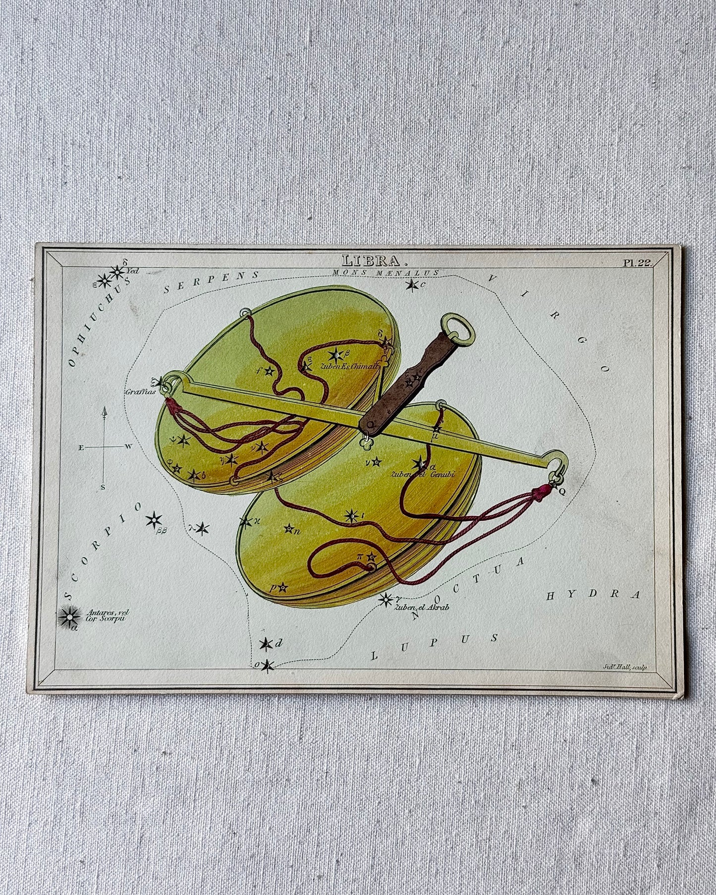 Antique Hand-Painted Constellation Print ‘Urania’s Mirror’ by Sidney Hall c. 1825