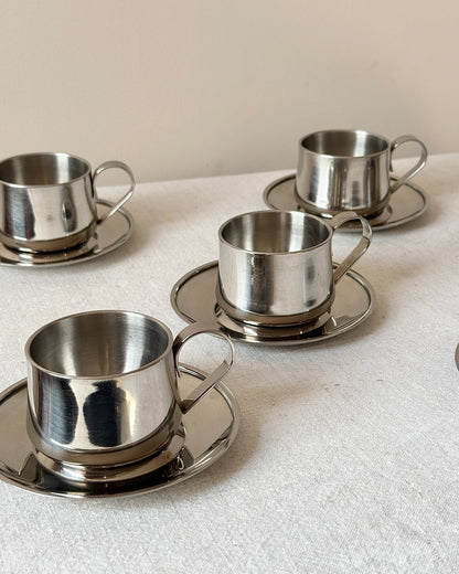 Italian Stainless Steel Espresso Cup and Saucer - 8 available - Club Sourced